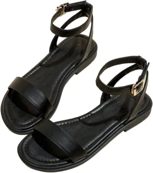 GORGLITTER Women's Ankle Strap Flat Sandals Strappy Open Toe Vacation Comfy Sandals Flats