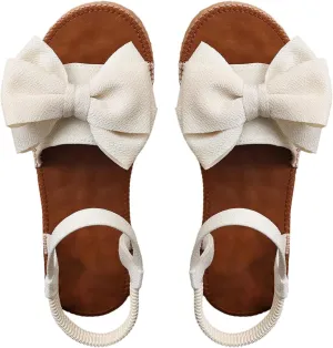 GORGLITTER Women's Bow Flat Sandals 2025 Dressy Open Toe Ankle Strap Summer Vacation Slides Shoes