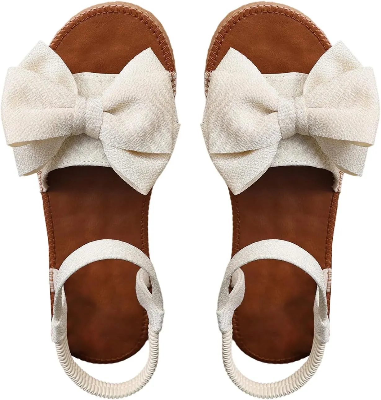 GORGLITTER Women's Bow Flat Sandals 2025 Dressy Open Toe Ankle Strap Summer Vacation Slides Shoes