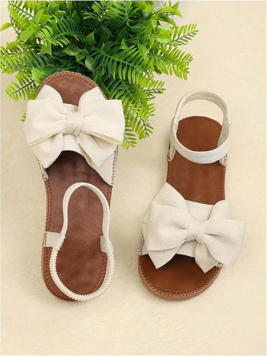 GORGLITTER Women's Bow Flat Sandals 2025 Dressy Open Toe Ankle Strap Summer Vacation Slides Shoes