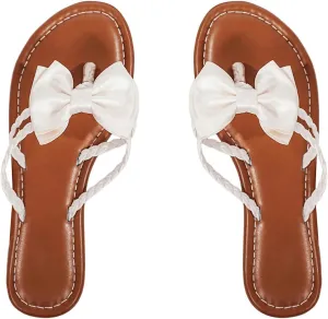 GORGLITTER Women's Bow Flip Flops Dressy Thong Strappy Braided Flats Sandals Open Toe Vacation Slide Sandals