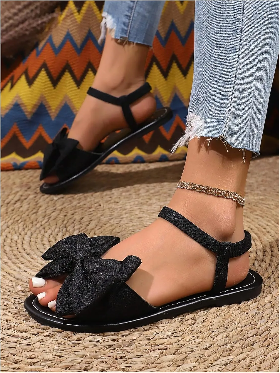 GORGLITTER Women's Bow Sandals Ankle Strap Dressy Open Toe Vacation Summer Slides Shoes