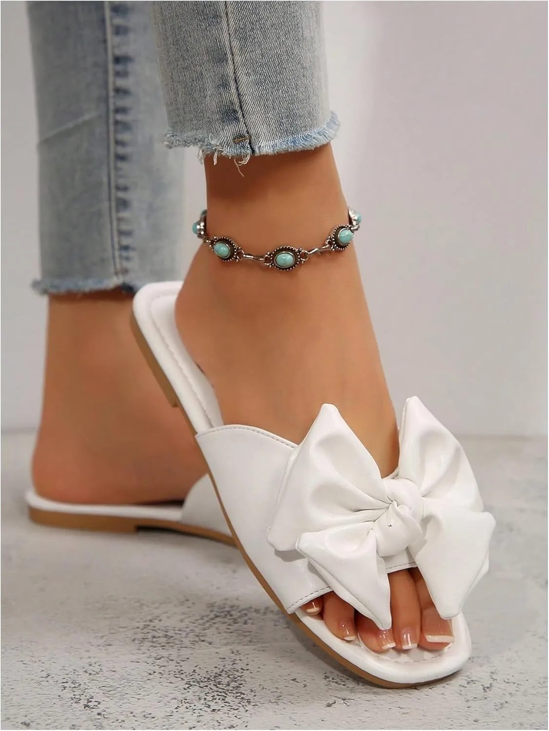 GORGLITTER Women's Bow Summer Beach Flat Cute Sandals 2025 Dressy Vacation Slip On Shoes