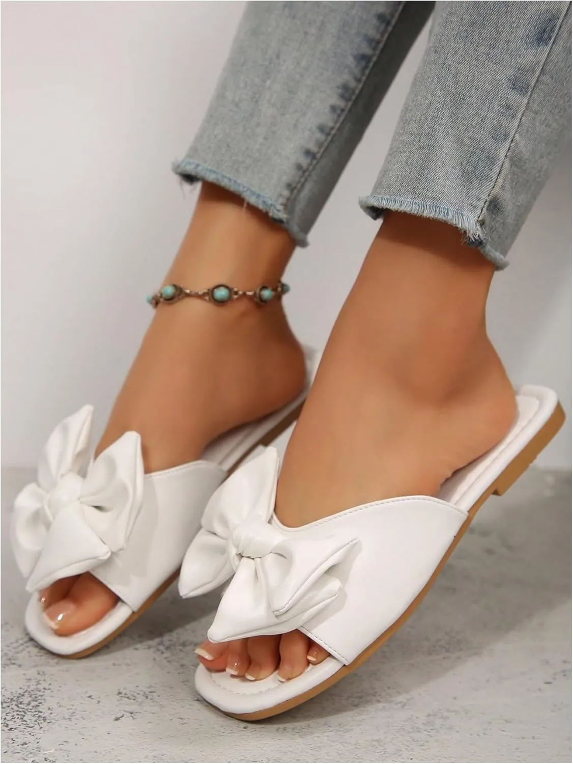 GORGLITTER Women's Bow Summer Beach Flat Cute Sandals 2025 Dressy Vacation Slip On Shoes