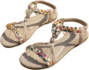 GORGLITTER Women's Braided Ankle Strap Flat Sandals Open Toe Boho Beach Vacation Sandals