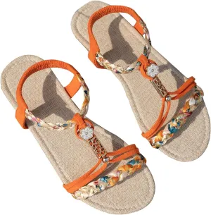 GORGLITTER Women's Braided Ankle Strap Flat Sandals Open Toe Boho Beach Vacation Sandals