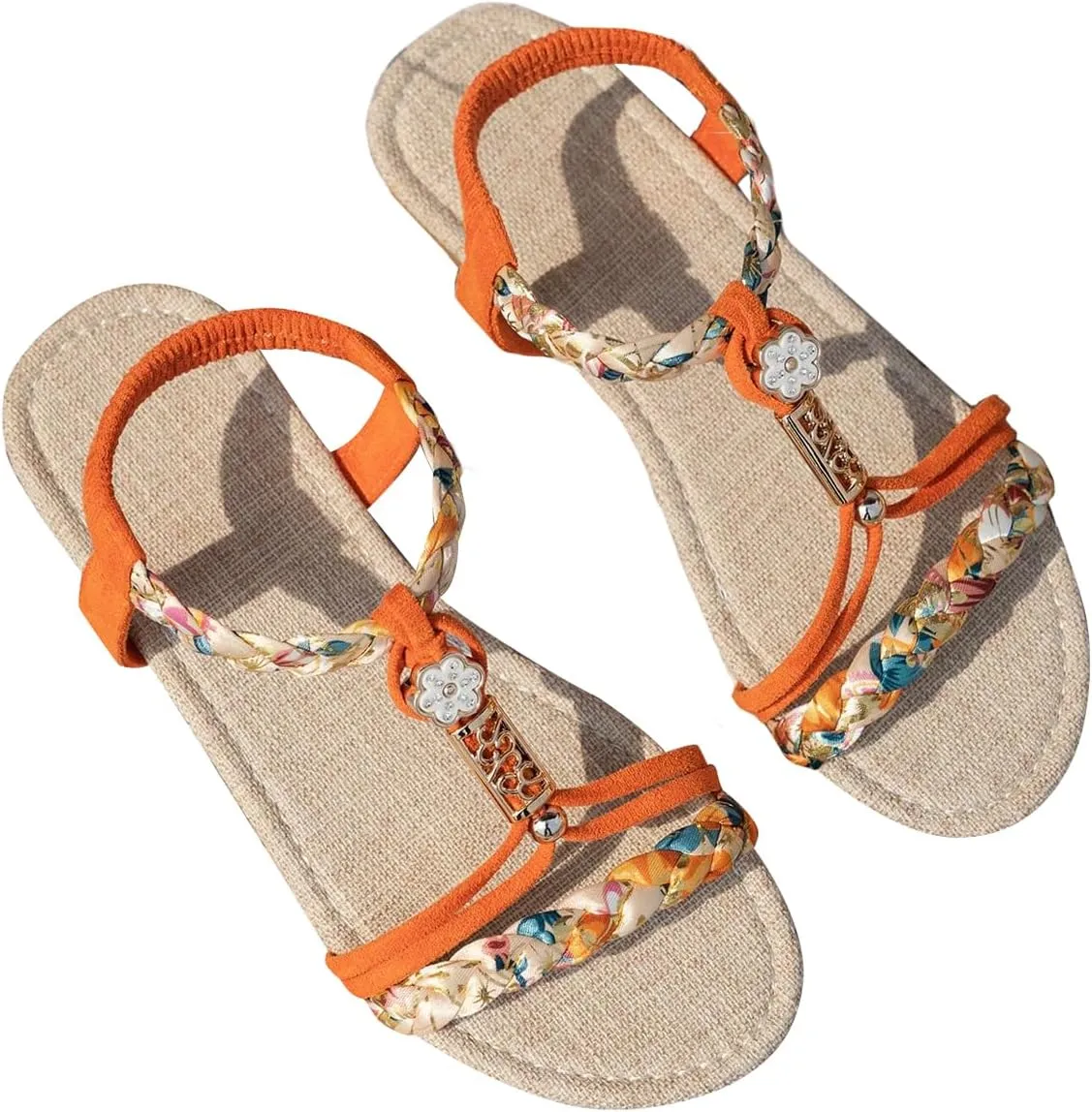 GORGLITTER Women's Braided Ankle Strap Flat Sandals Open Toe Boho Beach Vacation Sandals