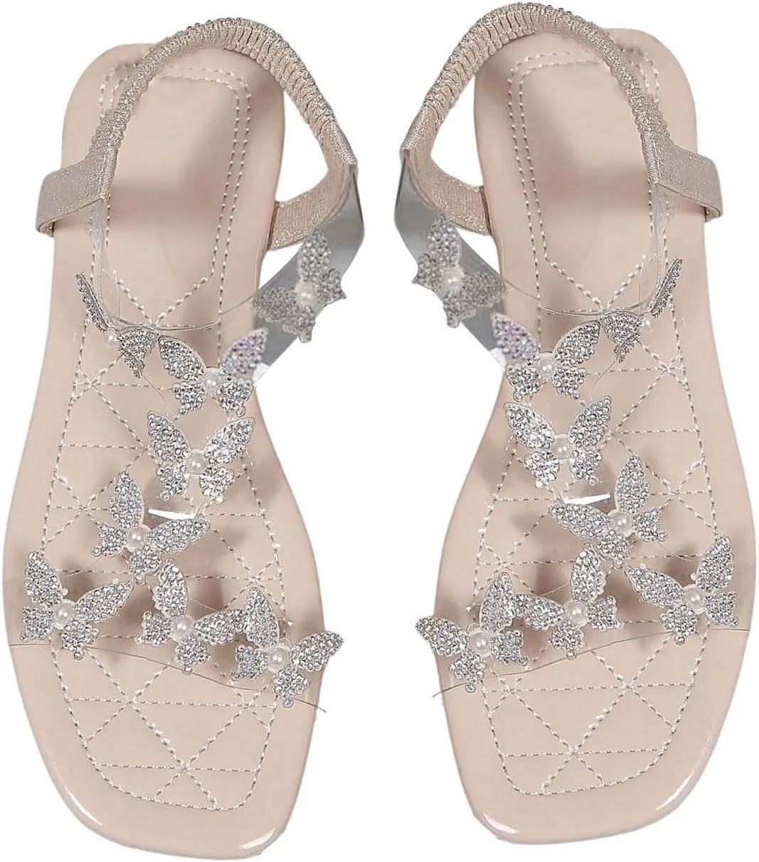 GORGLITTER Women's Clear Butterfly Ankle Strap Sandals Dressy Cute Strappy Wedding Vacation Bridal Flats Sandal 2025