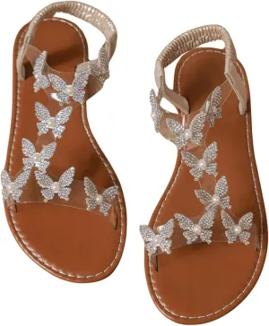 GORGLITTER Women's Clear Butterfly Ankle Strap Sandals Dressy Cute Strappy Wedding Vacation Bridal Flats Sandal 2025