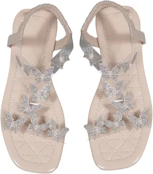 GORGLITTER Women's Clear Butterfly Ankle Strap Sandals Dressy Cute Strappy Wedding Vacation Bridal Flats Sandal 2025