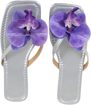 GORGLITTER Women's Flower Flat Sandals Dressy Flip Flops Square Open Toe Thong Vacation Summer 2025 Slides Shoes