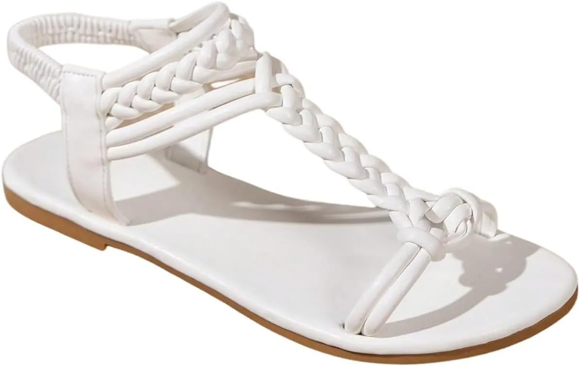 GORGLITTER Women's Gladiator Braided Roman Ankle Strap Sandals Leather Open Toe Summer Vacation Flats Sandals 2025
