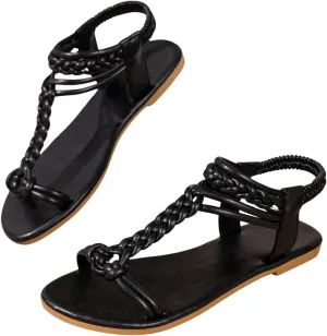 GORGLITTER Women's Gladiator Braided Roman Ankle Strap Sandals Leather Open Toe Summer Vacation Flats Sandals 2025