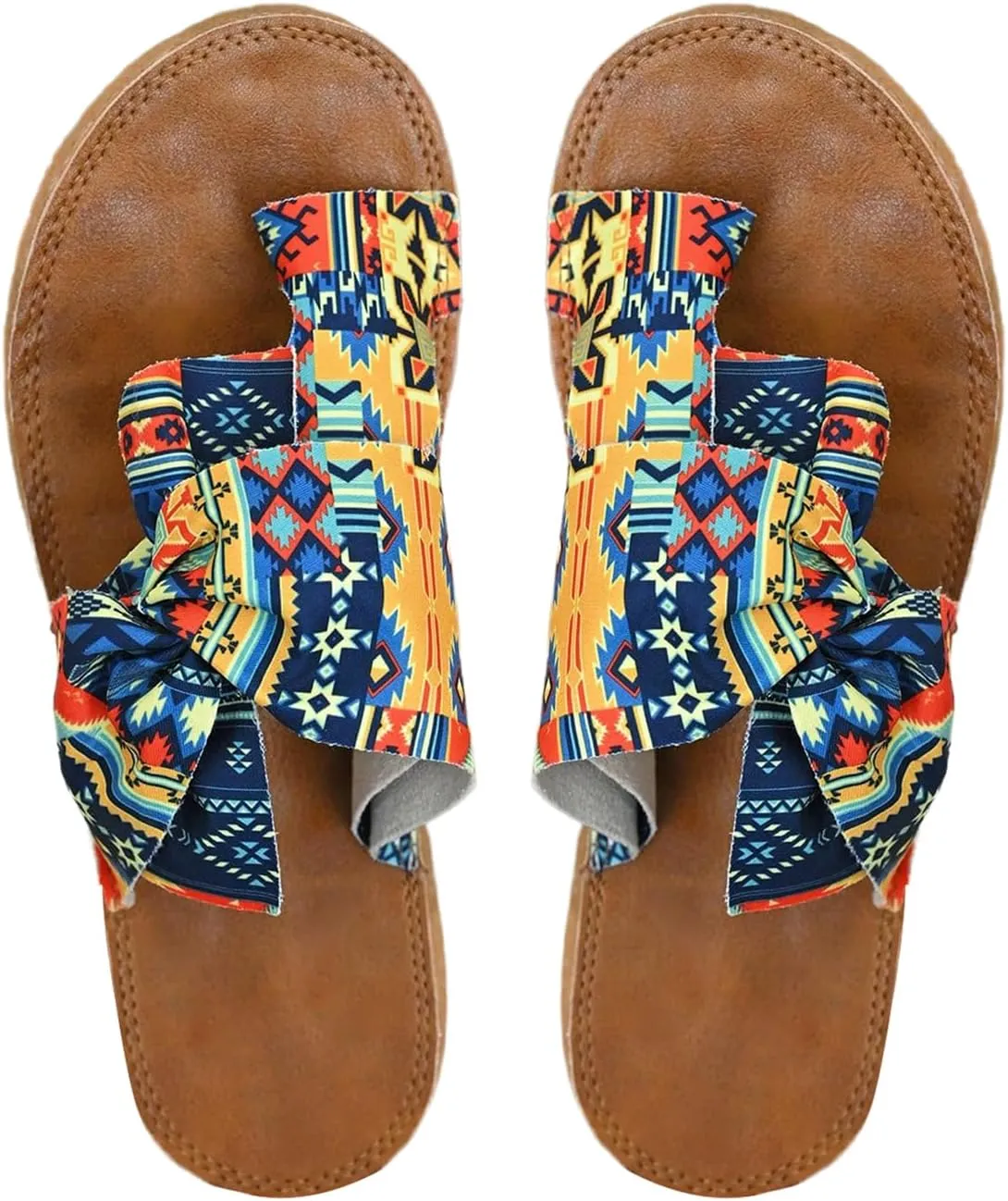 GORGLITTER Women's Rainbow Bow Tie Flat Beach Sandals 2025 Vacation Open Toe Thong Sandals Summer Slides Shoes