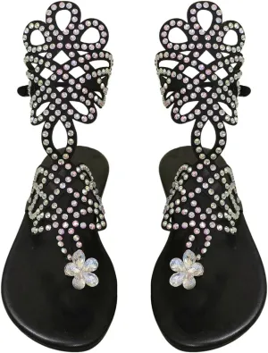 GORGLITTER Women's Rhinestone Sparkly Flat Sandals Dressy Glitter Open Toe Vacation Sandal Flats