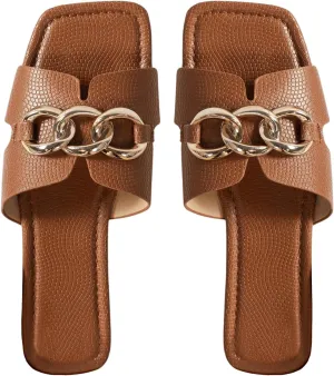 GORGLITTER Women's Square Toe Flat Sandals Summer Dressy 2025 Trendy Vacation Sandals Summer Slides Shoes