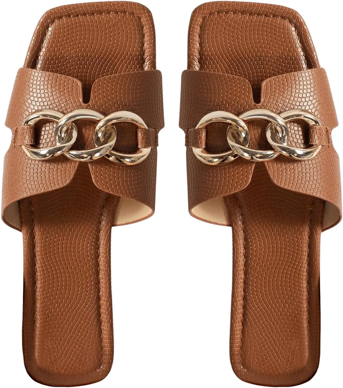 GORGLITTER Women's Square Toe Flat Sandals Summer Dressy 2025 Trendy Vacation Sandals Summer Slides Shoes