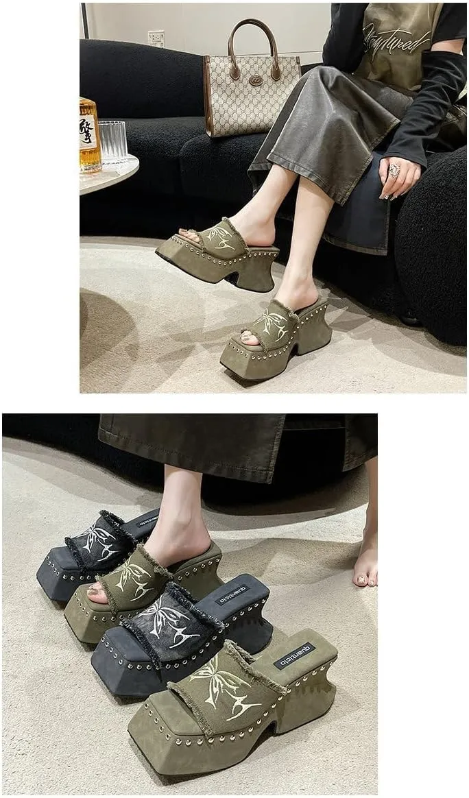 Goth Platform Sandals Emo Grunge Rave Beach Wedge Slides for Women Comfortable Cute Corporate Corp Whimsy Goth Casual Office Cruise Holiday Vacation