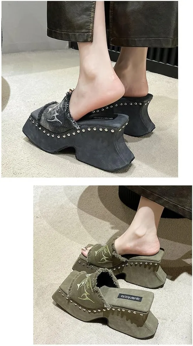 Goth Platform Sandals Emo Grunge Rave Beach Wedge Slides for Women Comfortable Cute Corporate Corp Whimsy Goth Casual Office Cruise Holiday Vacation