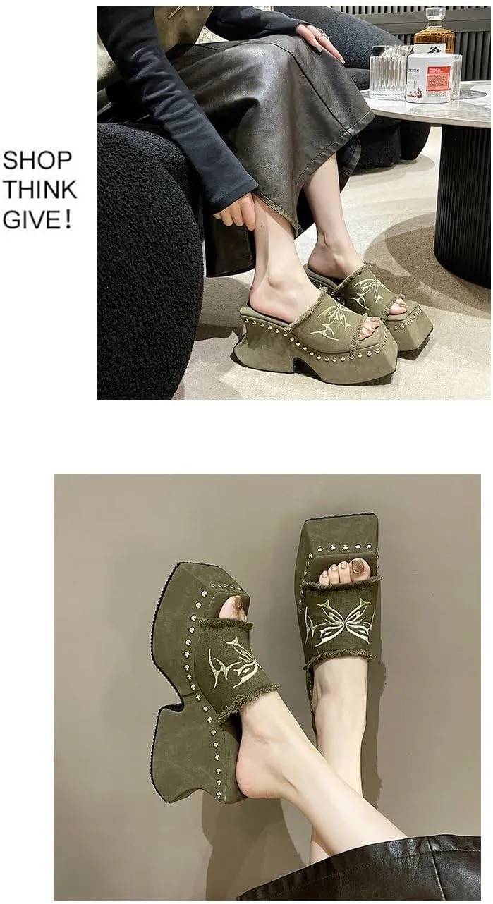 Goth Platform Sandals Emo Grunge Rave Beach Wedge Slides for Women Comfortable Cute Corporate Corp Whimsy Goth Casual Office Cruise Holiday Vacation