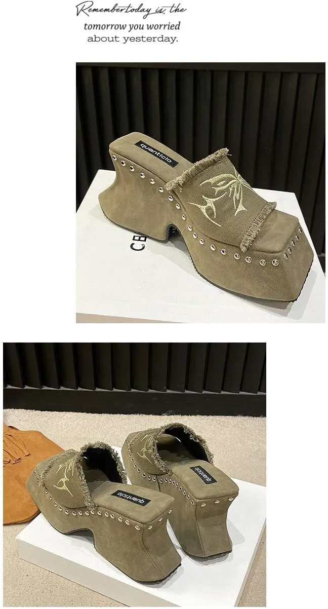 Goth Platform Sandals Emo Grunge Rave Beach Wedge Slides for Women Comfortable Cute Corporate Corp Whimsy Goth Casual Office Cruise Holiday Vacation