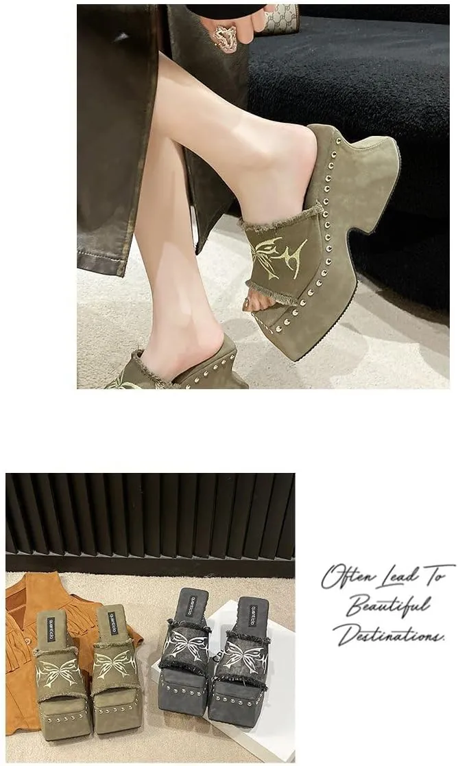 Goth Platform Sandals Emo Grunge Rave Beach Wedge Slides for Women Comfortable Cute Corporate Corp Whimsy Goth Casual Office Cruise Holiday Vacation