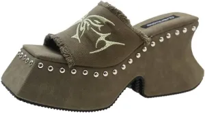 Goth Platform Sandals Emo Grunge Rave Beach Wedge Slides for Women Comfortable Cute Corporate Corp Whimsy Goth Casual Office Cruise Holiday Vacation