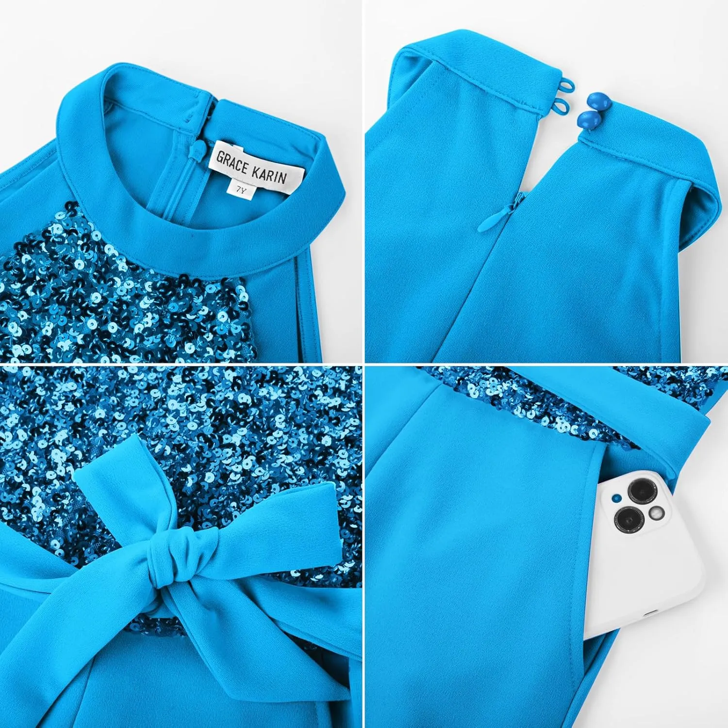 GRACE KARIN Girls Jumpsuit Tween Sequin Trendy Party Halter Shinny Dance Formal Romper Bodysuit 6-12