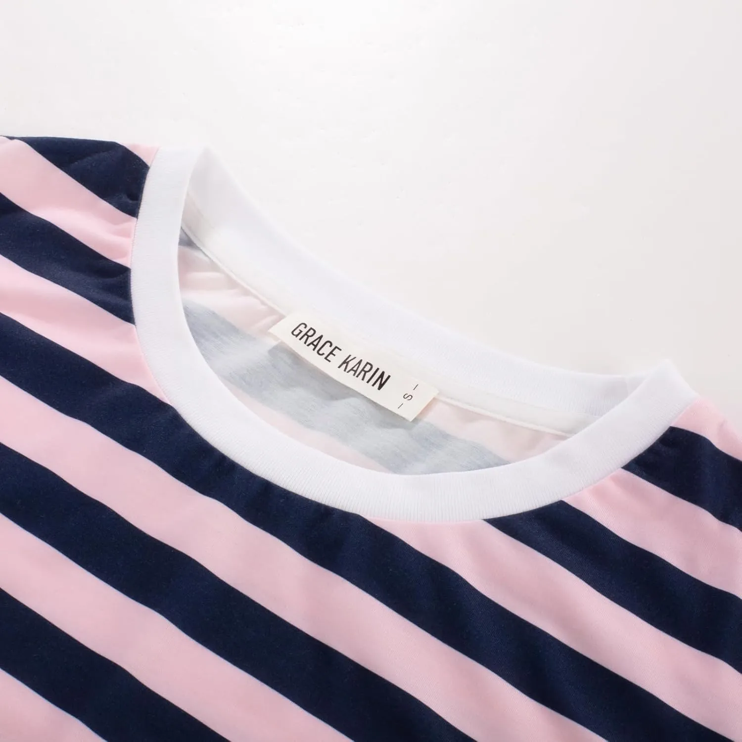 GRACE KARIN Striped Shirt Dresses for Women Front Tie Crewneck Wrap Dress Short Sleeve T-Shirt Casual Mini Bodycon Dress