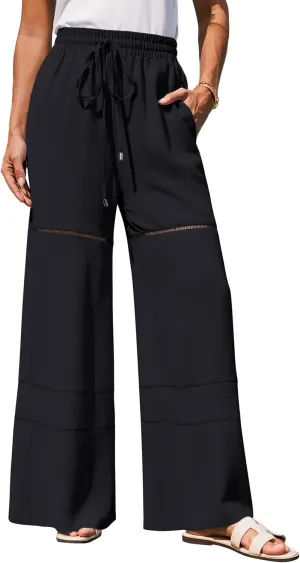 GRACE KARIN Women's Summer Palazzo Pants Vacation Outfits High Waisted Hollow Out Wide Leg Trouser with Pockets