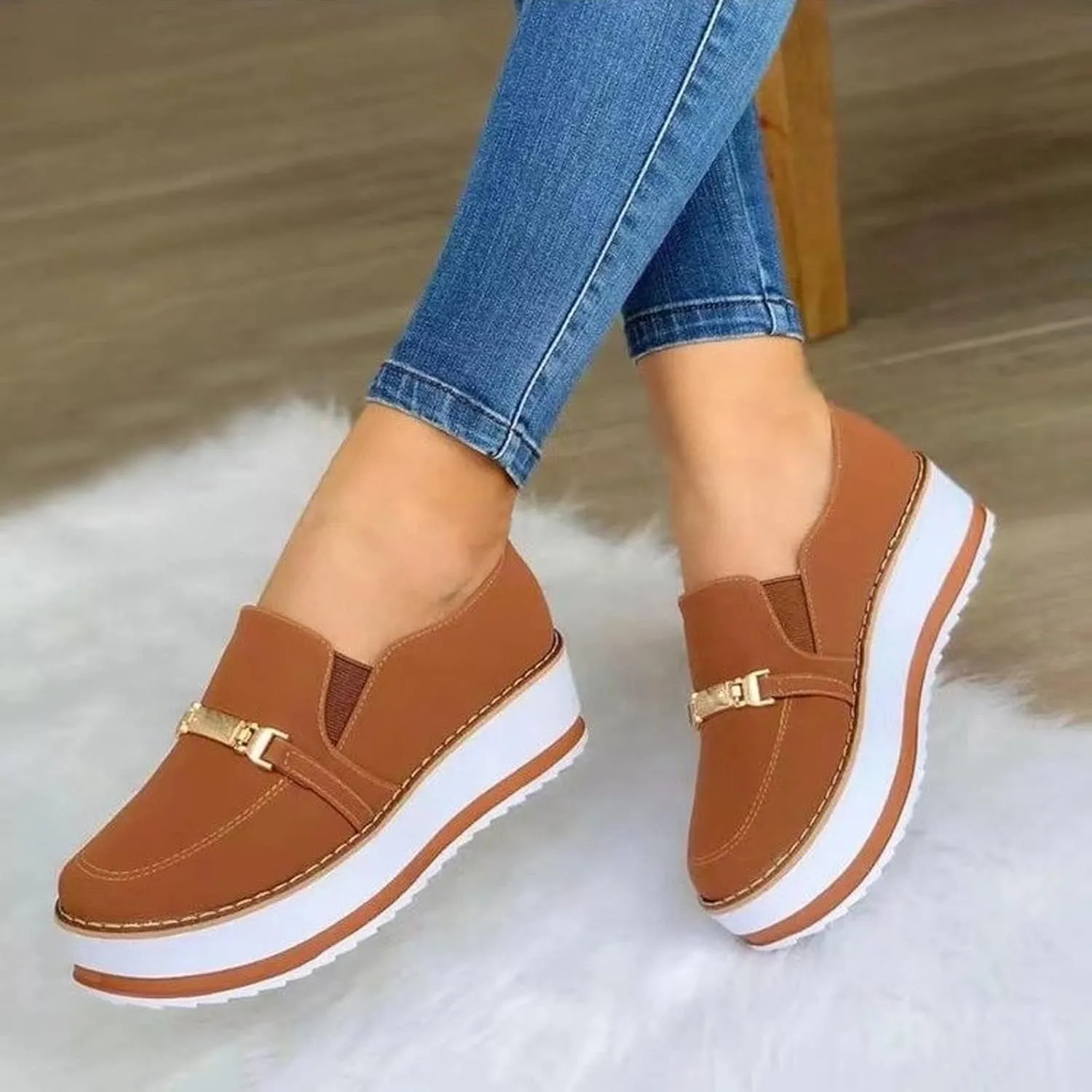Hbeylia Women's Low-Top Slip Ons Sneakers Fashion Platform Wedge Chunky Bottom Patchwork Walking Running Tennis Shoes Canvas Sneakers Comfortable Flats Breathable Wedge Sneakers for Women Ladies