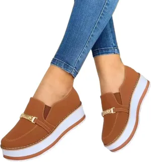 Hbeylia Women's Low-Top Slip Ons Sneakers Fashion Platform Wedge Chunky Bottom Patchwork Walking Running Tennis Shoes Canvas Sneakers Comfortable Flats Breathable Wedge Sneakers for Women Ladies