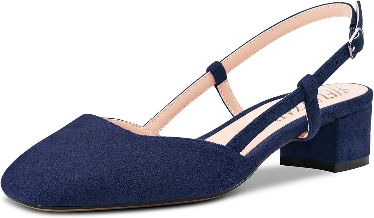 HEUIVZAR Womens Pumps Square Toe Slingback Sandals Kitten Low Chunky Block Heel Suede Dress Shoes Vacation Cute Shopping 1.5 Inch