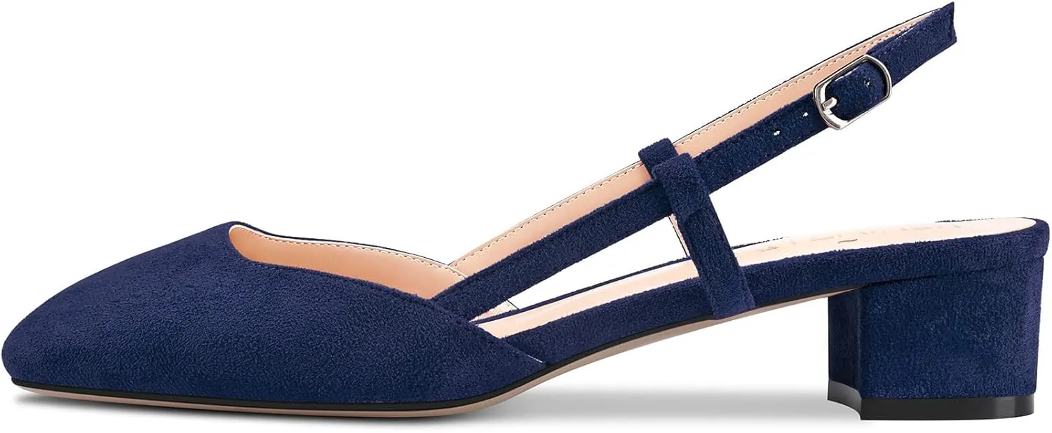 HEUIVZAR Womens Pumps Square Toe Slingback Sandals Kitten Low Chunky Block Heel Suede Dress Shoes Vacation Cute Shopping 1.5 Inch