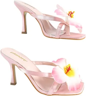 High Heel Sandals for Women – Strappy Spring Heels with Floral Toe Detail for Women, Elegant Party & Casual Shoes for Summer