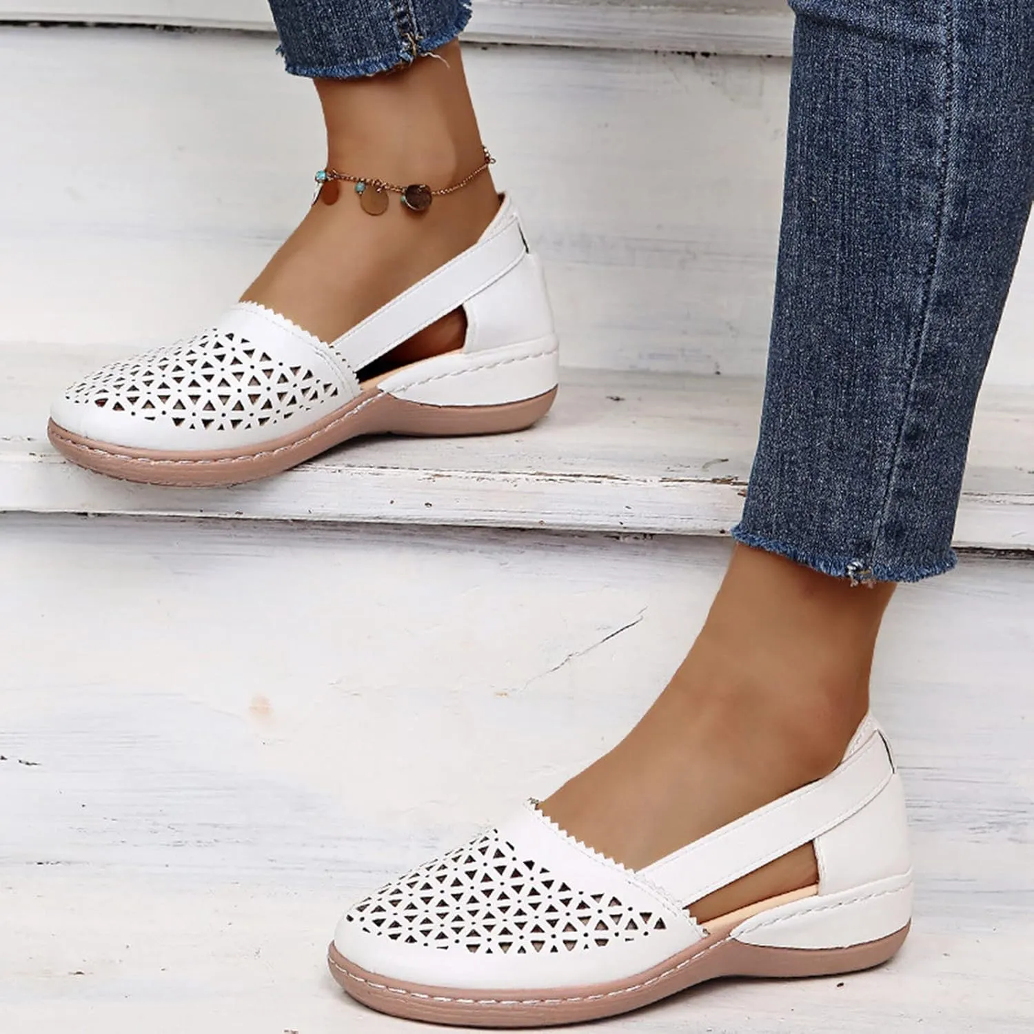 Hollow Out Sandals for Women Fashion Black Beach Shoes Solid Color Magnolia Aster Loafer Flat Workout Dressy