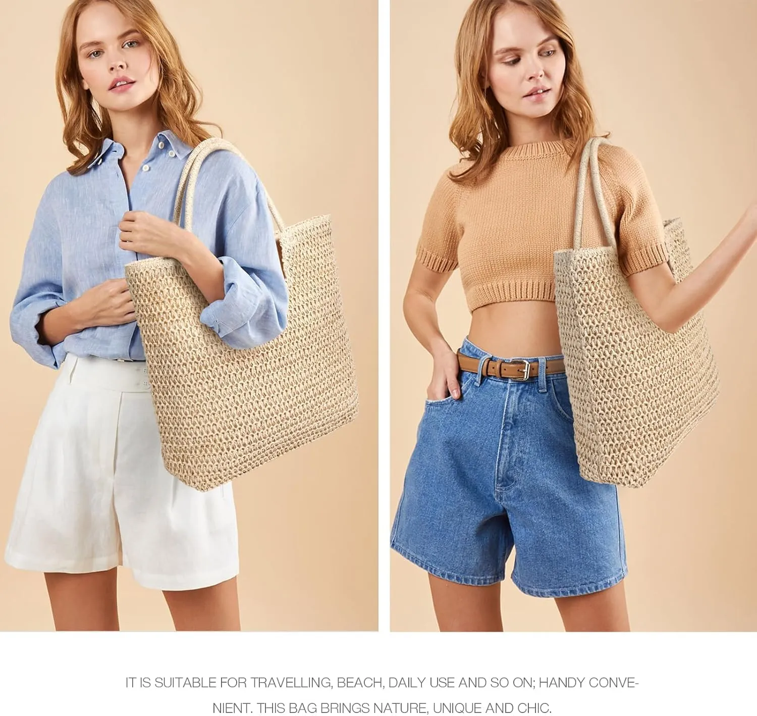 Hommtina Straw Beach Bag - Womens Crossbody Shoulder Vacation Purse for Summer