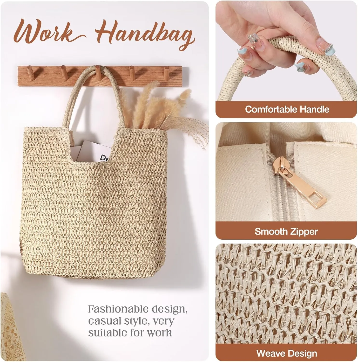 Hommtina Straw Beach Bag - Womens Crossbody Shoulder Vacation Purse for Summer