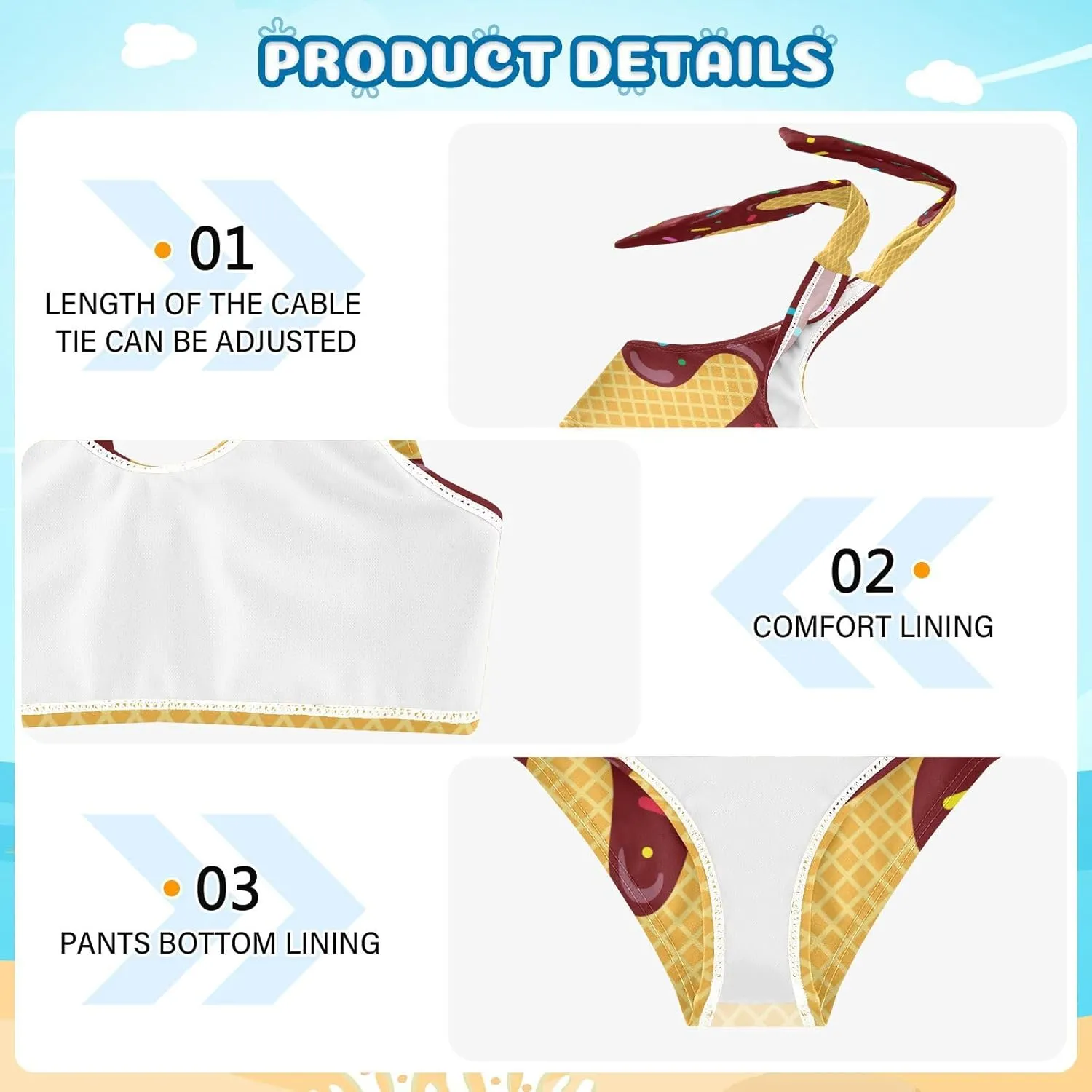 Ice Cream Black Cone Girls Tankini Swimsuit Kids Bikini Sets 2 Pcs Bathing Suit for 3T