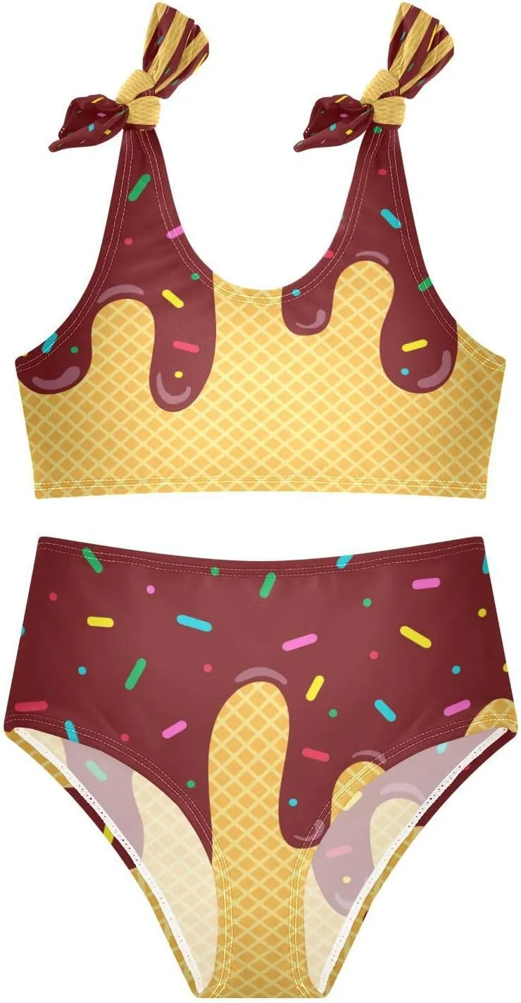 Ice Cream Black Cone Girls Tankini Swimsuit Kids Bikini Sets 2 Pcs Bathing Suit for 3T