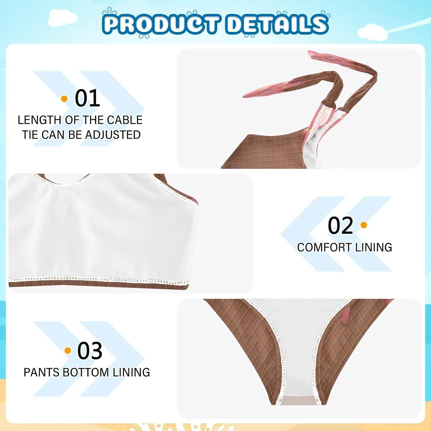 Ice Cream Cone Dripping Pink Glaze Girls Tankini Swimsuit Kids Bikini Sets 2 Pcs Bathing Suit for 3T
