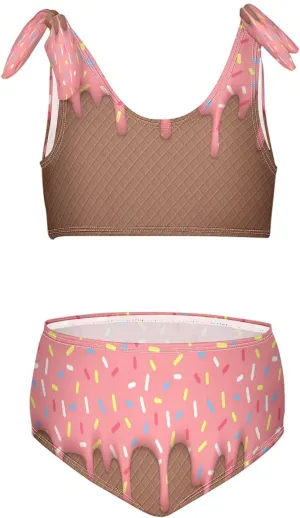 Ice Cream Cone Dripping Pink Glaze Girls Tankini Swimsuit Kids Bikini Sets 2 Pcs Bathing Suit for 3T