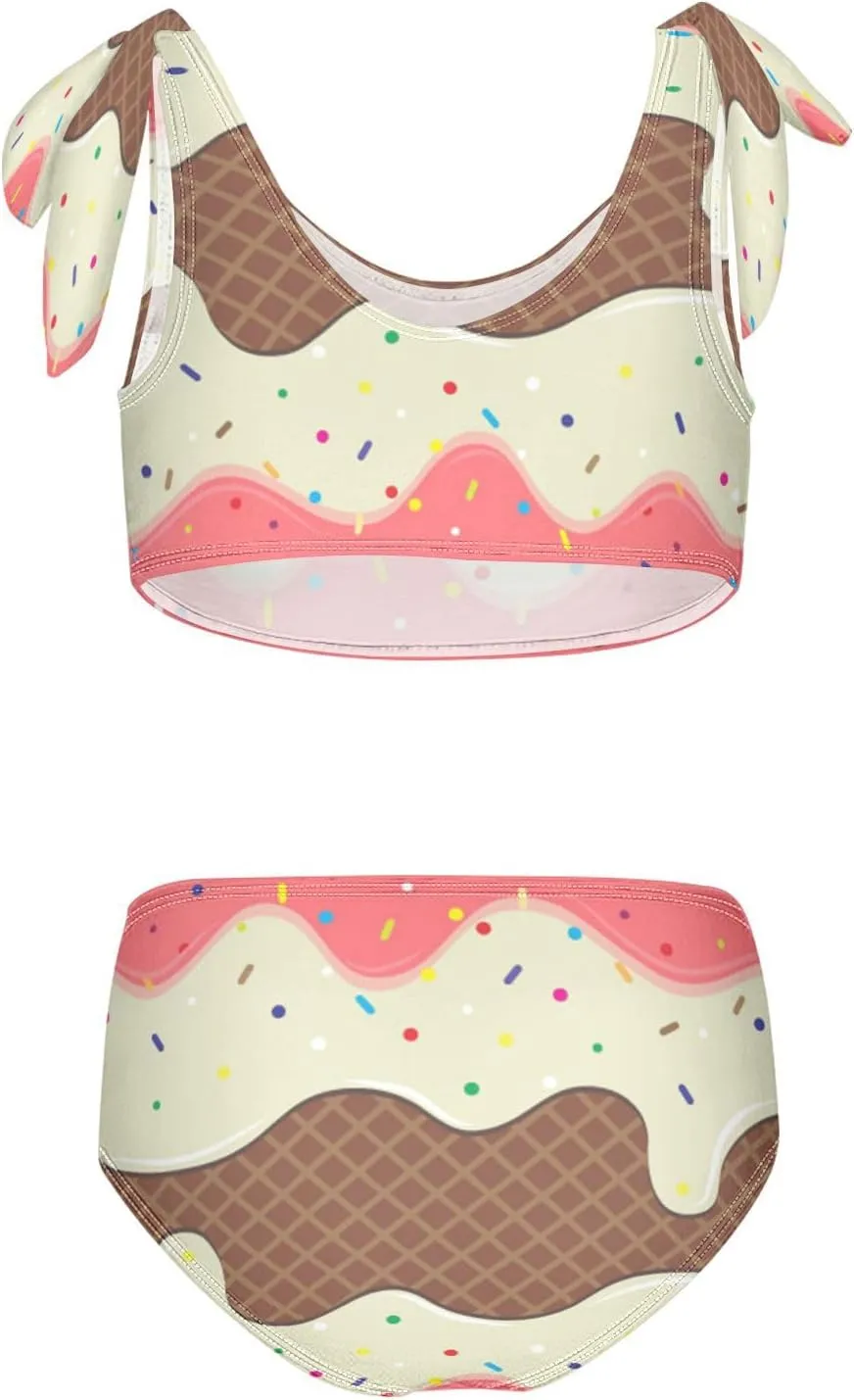 Ice Cream Cone Pink White Girls Tankini Swimsuit Kids Bikini Sets 2 Pcs Bathing Suit for 3T