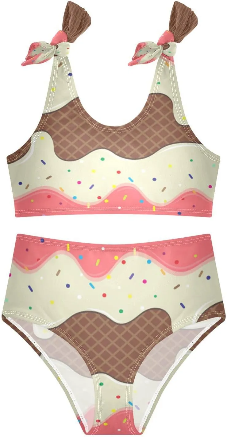 Ice Cream Cone Pink White Girls Tankini Swimsuit Kids Bikini Sets 2 Pcs Bathing Suit for 3T