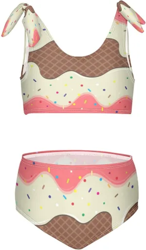 Ice Cream Cone Pink White Girls Tankini Swimsuit Kids Bikini Sets 2 Pcs Bathing Suit for 3T