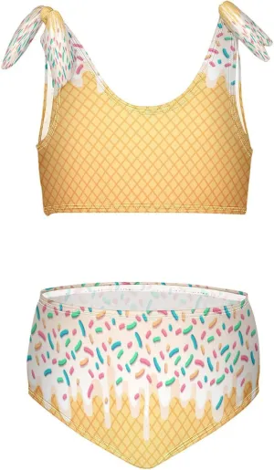 Ice Cream Cone White Wafer Girls Tankini Swimsuit Kids Bikini Sets 2 Pcs Bathing Suit for 3T