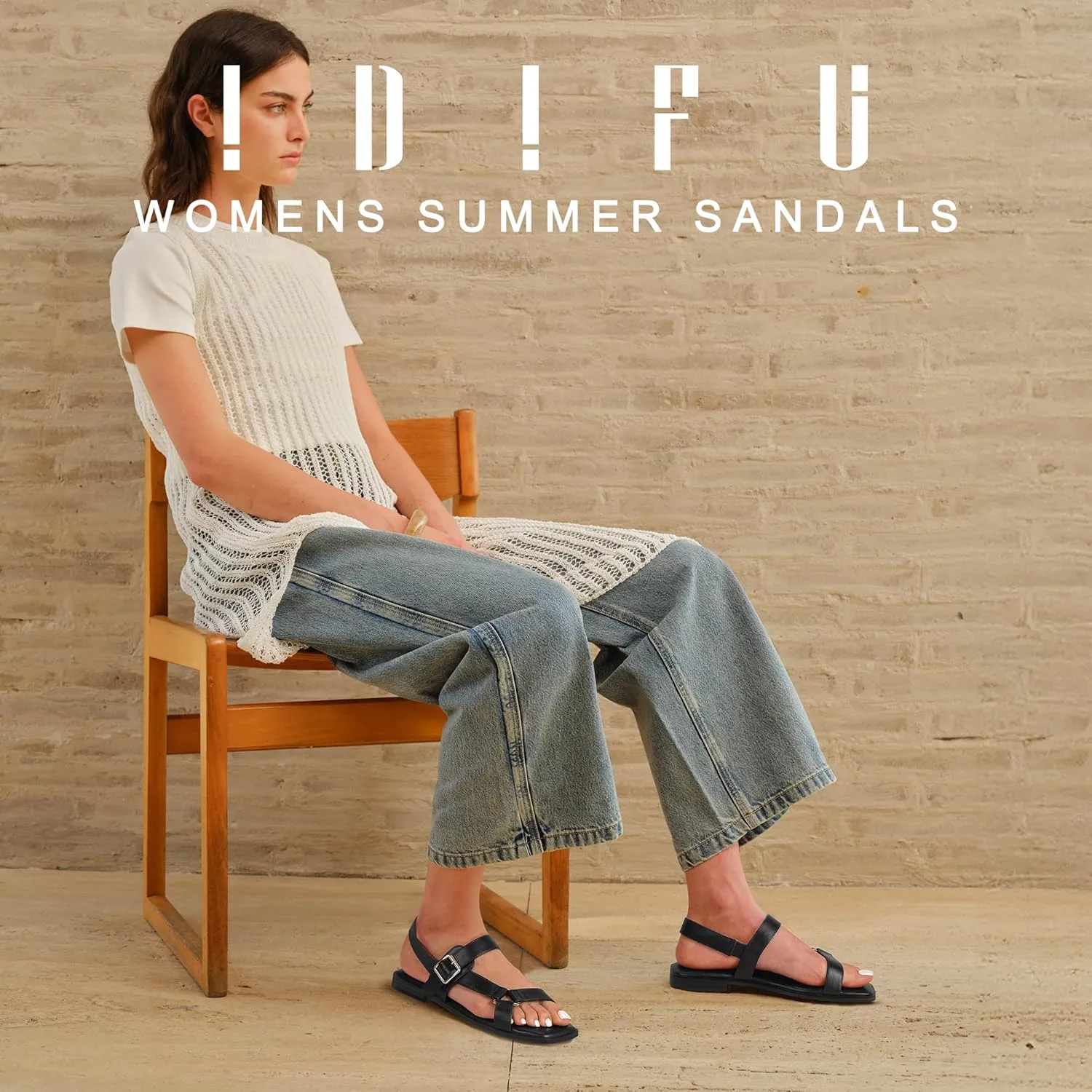 IDIFU Flat Sandals for Women Strappy Slingback Ladies Dress Sandal Summer Beach Cute Dressy Comfortable Flats Ankle Strap Buckle Square Open Toe Trendy Casual Vacation Formal Sandals