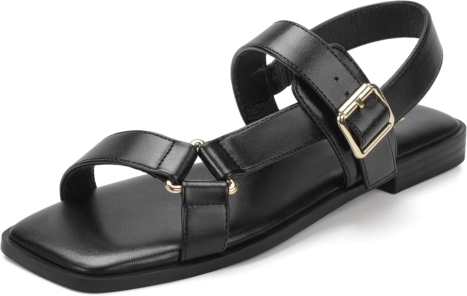 IDIFU Flat Sandals for Women Strappy Slingback Ladies Dress Sandal Summer Beach Cute Dressy Comfortable Flats Ankle Strap Buckle Square Open Toe Trendy Casual Vacation Formal Sandals