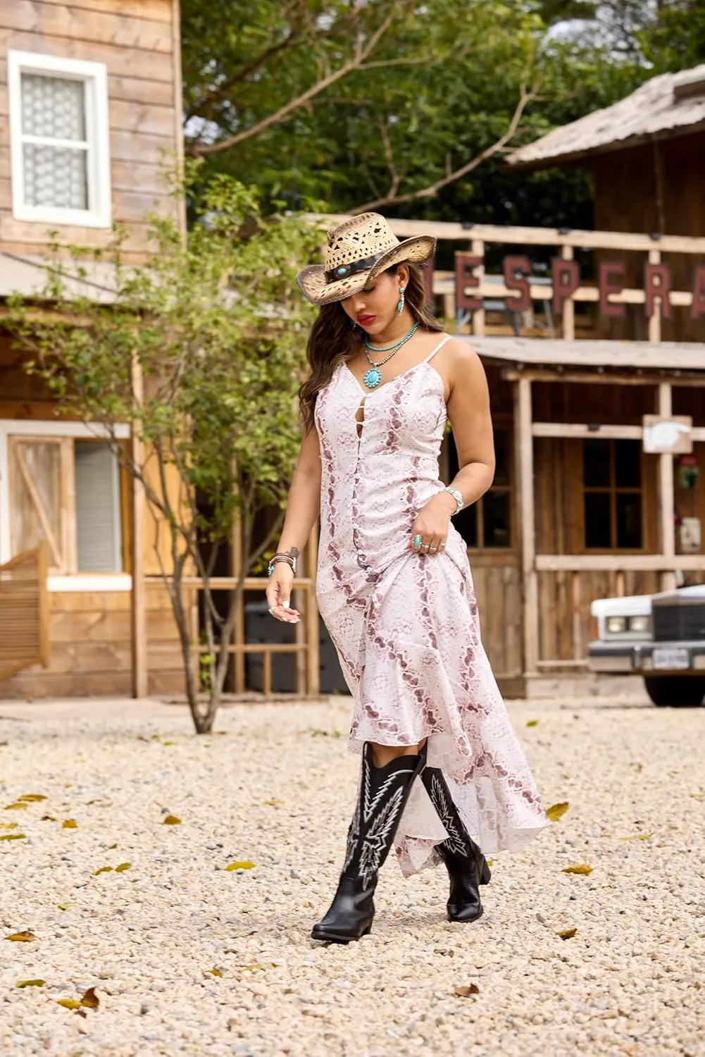 IUV Cowboy Boots for Women Knee High Western Pointy Toe Chunky Heel Zipper Cowgirl Boots for Country Concert