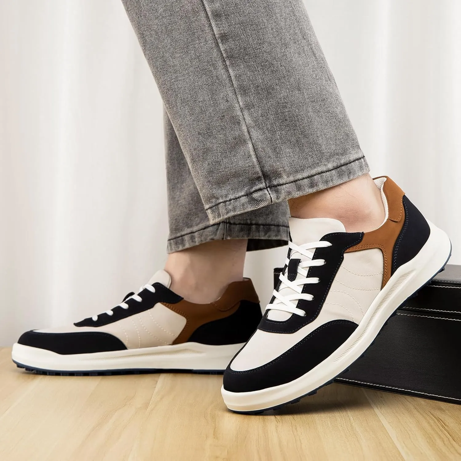 JITAI Men's Fashion Sneakers Shoes Lightweight Fashion Shoes with Wingtip Brogue & Lace-up Design Casual Business Shoes